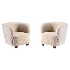 Pair of 1940s Danish Sheepskin Used Tub Chairs