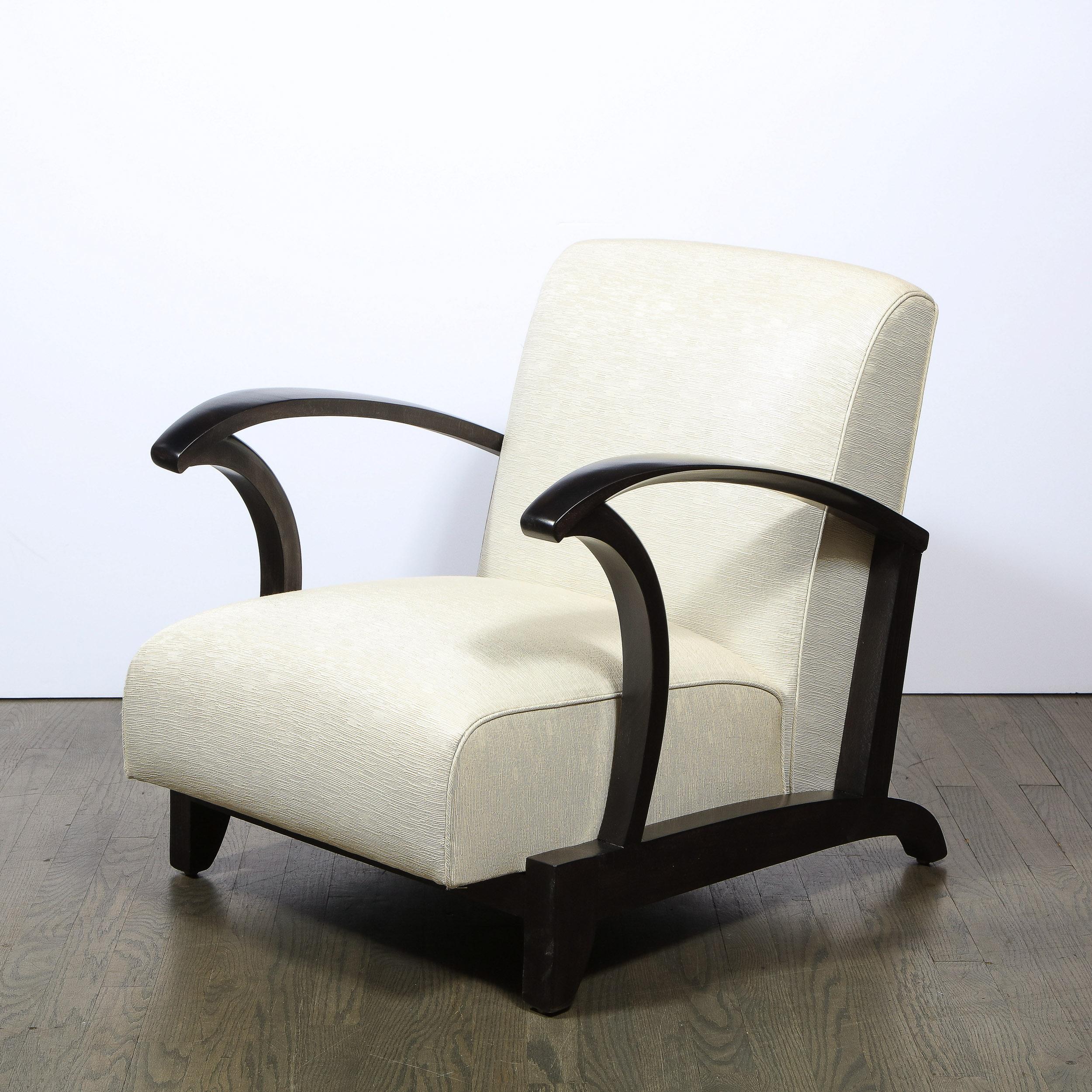 American Pair of 1940s Ebonized Walnut Club Chairs in Great Plains Fabric by Holly Hunt