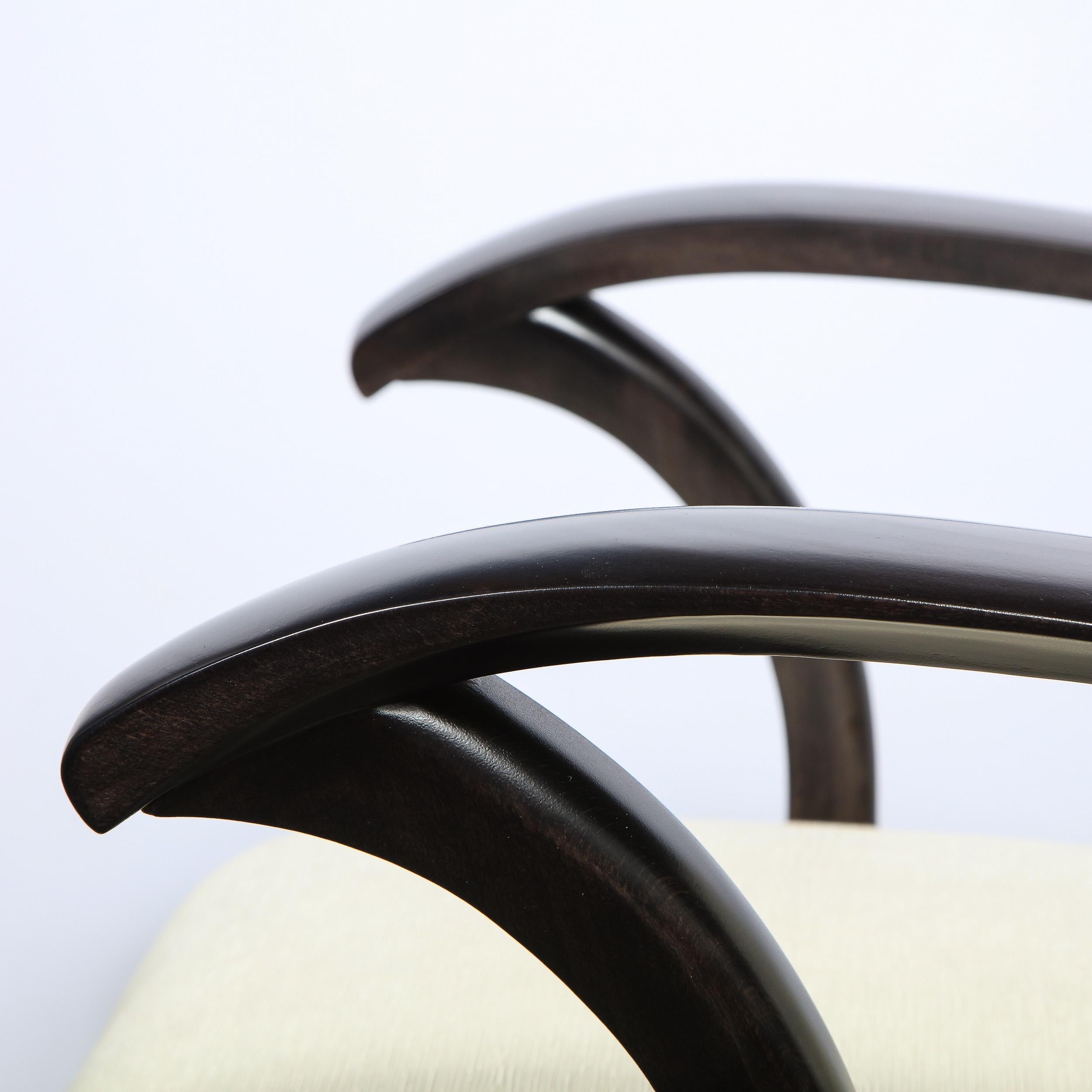 Mid-20th Century Pair of 1940s Ebonized Walnut Club Chairs in Great Plains Fabric by Holly Hunt