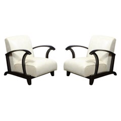 Pair of 1940s Ebonized Walnut Club Chairs in Great Plains Fabric by Holly Hunt