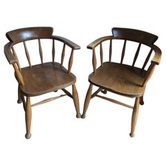 Pair of 1940s Elm Captain carver chairs CC41 Utility Design Furniture