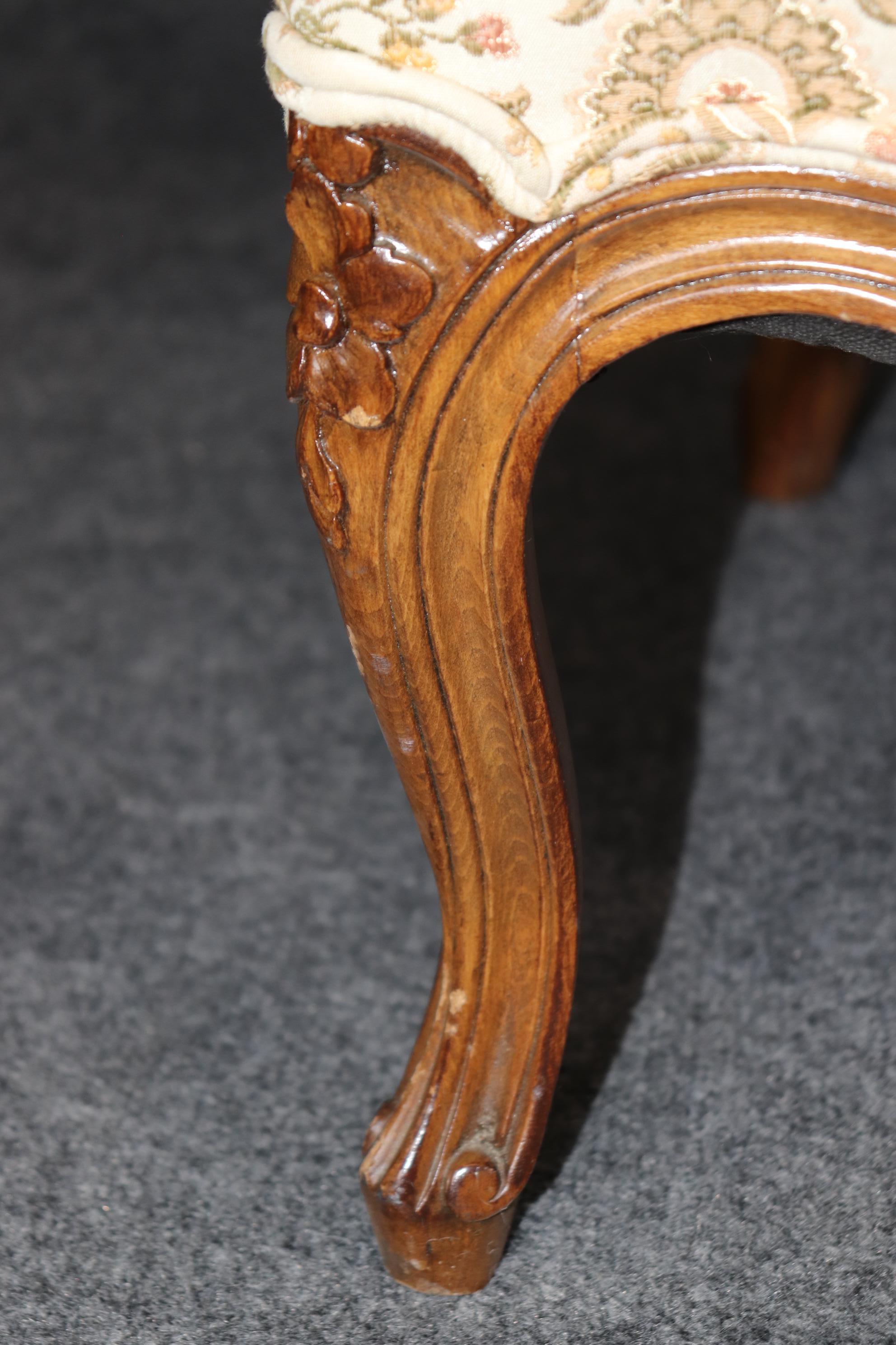 Pair of 1940s era French Walnut Carved Louis XV Style Bergere Lounge Chairs For Sale 5