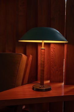 Pair of 1940s Böhlmarks Brass and Leather Table Lamps