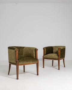 Pair Of 1940s French Art Deco Armchairs With Velvet Upholstery