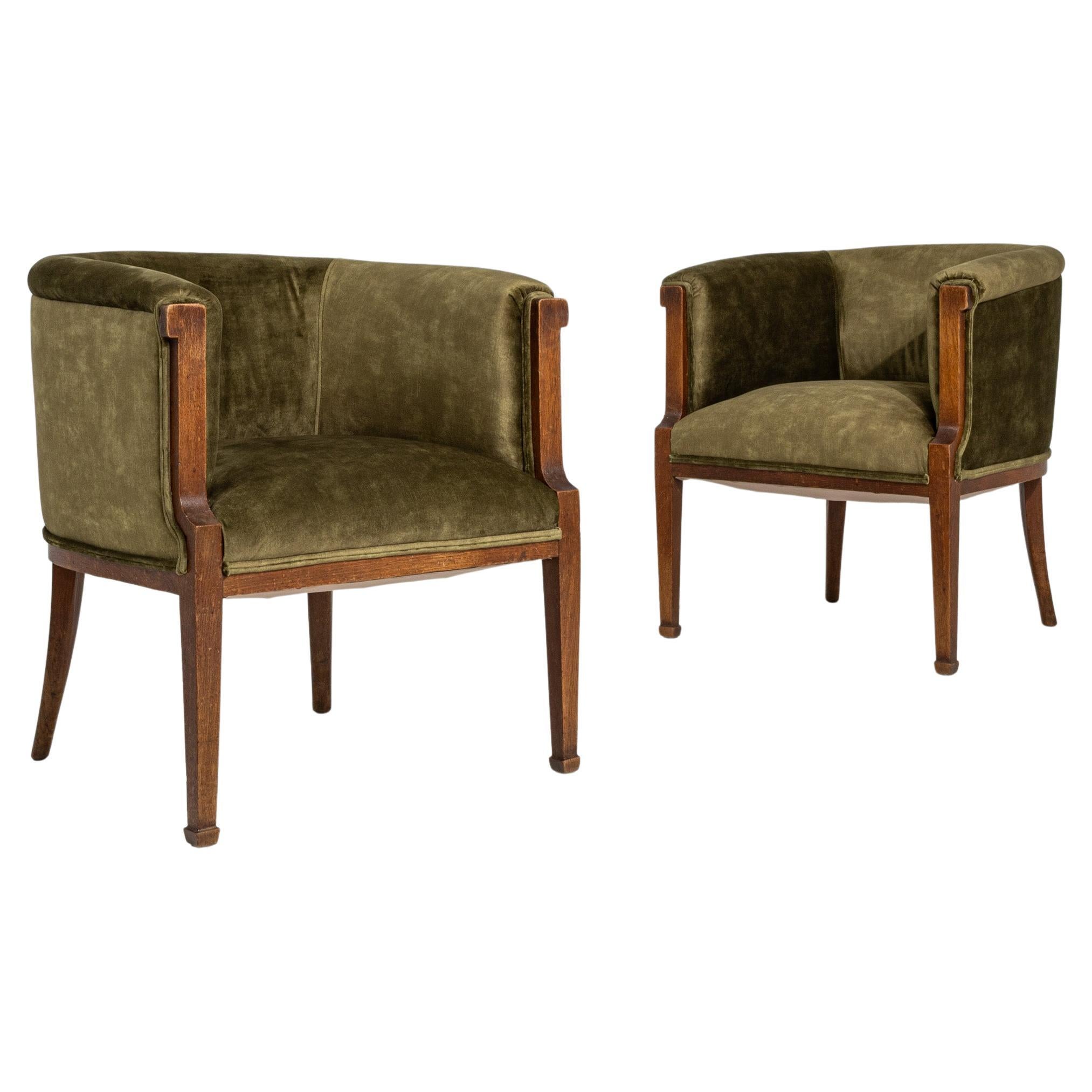 Pair Of 1940s French Art Deco Armchairs With Velvet Upholstery