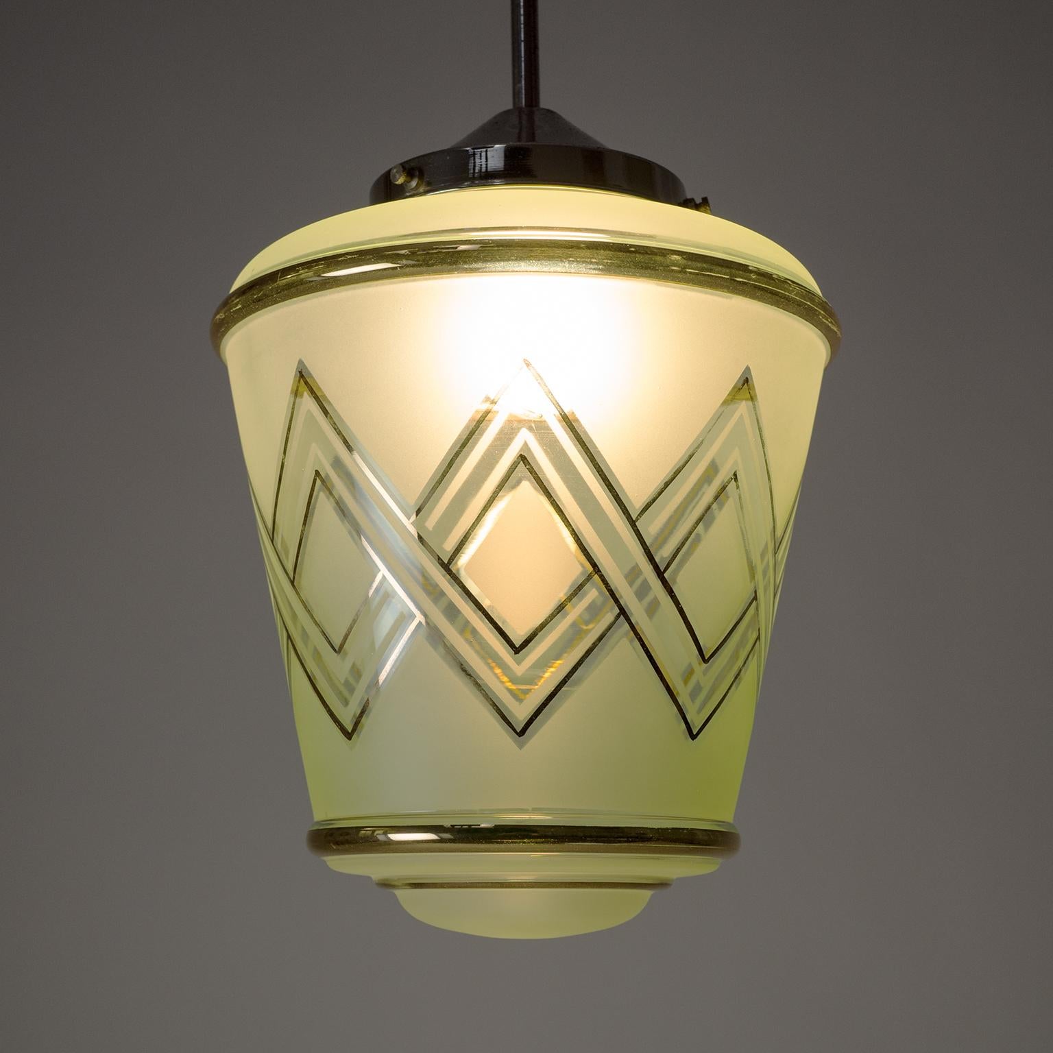 Pair of 1940s French Art Deco Lanterns, Mint Glass and Gold Paint 3