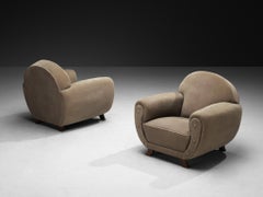 Pair of 1940s French Art Deco Lounge Chairs in Grey Velour