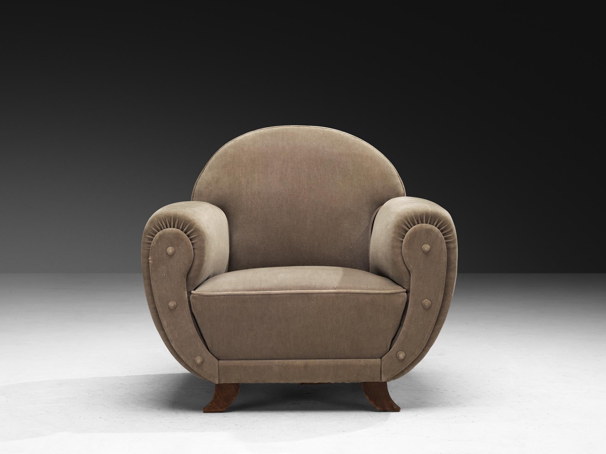 Paire de chaises longues Art déco françaises des années 1940 en velours gris Bon état - En vente à Waalwijk, NL