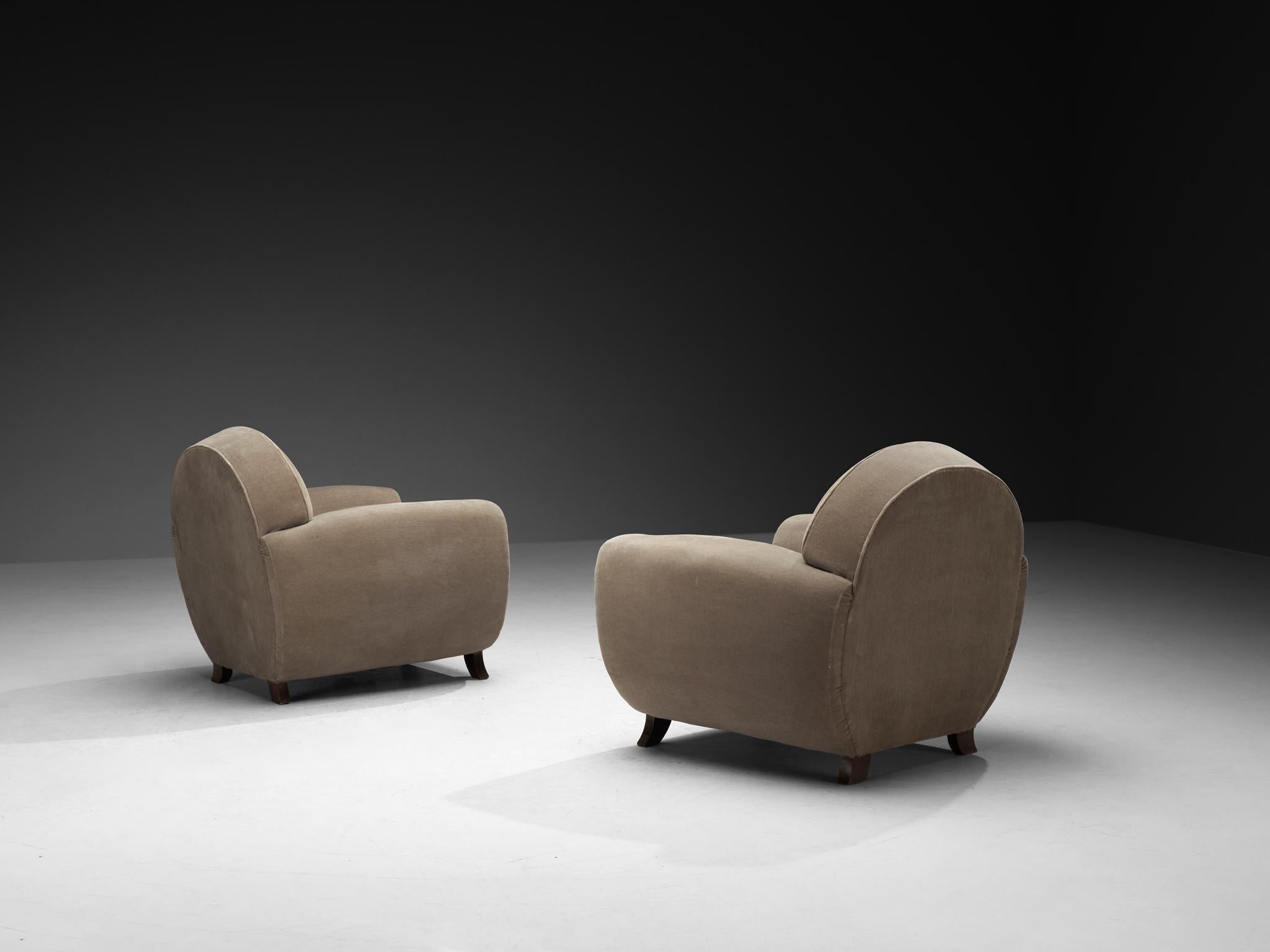 Milieu du XXe siècle Paire de chaises longues Art déco françaises des années 1940 en velours gris en vente