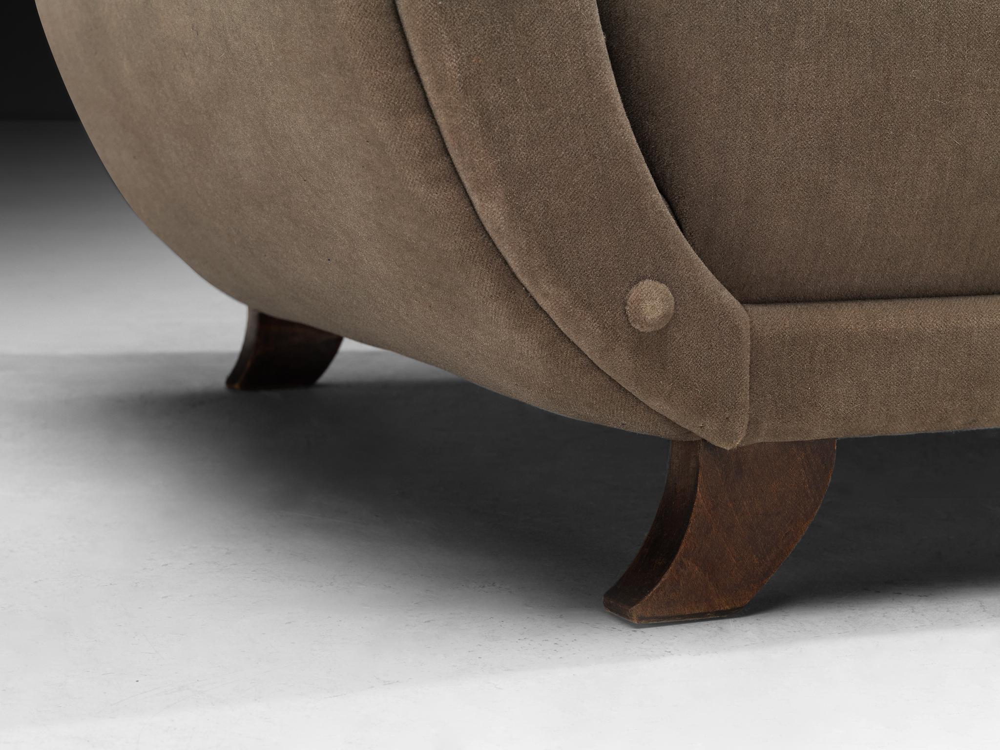 Paire de chaises longues Art déco françaises des années 1940 en velours gris en vente 1