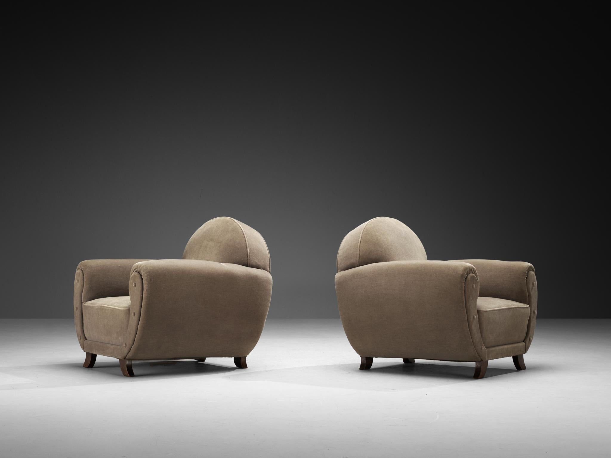 Paire de chaises longues Art déco françaises des années 1940 en velours gris en vente 2