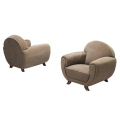 Pair of 1940s French Art Deco Lounge Chairs in Grey Velour