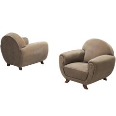 Paar französische Art-déco-Lounge-Sessel aus grauem Velours aus den 1940er Jahren