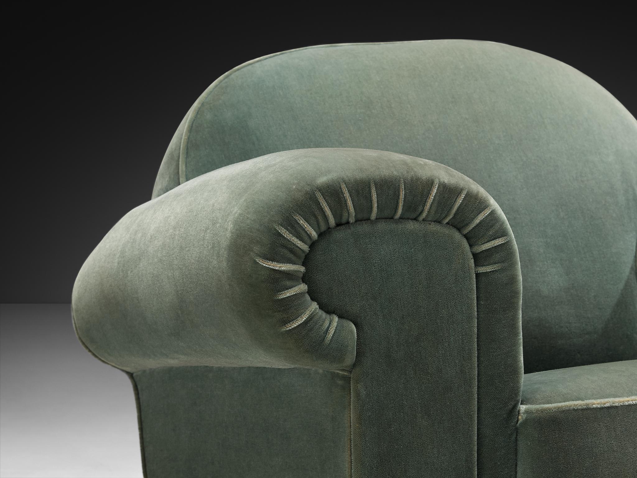 Paire de chaises longues Art Deco françaises des années 1940 en velours vert menthe en vente 4