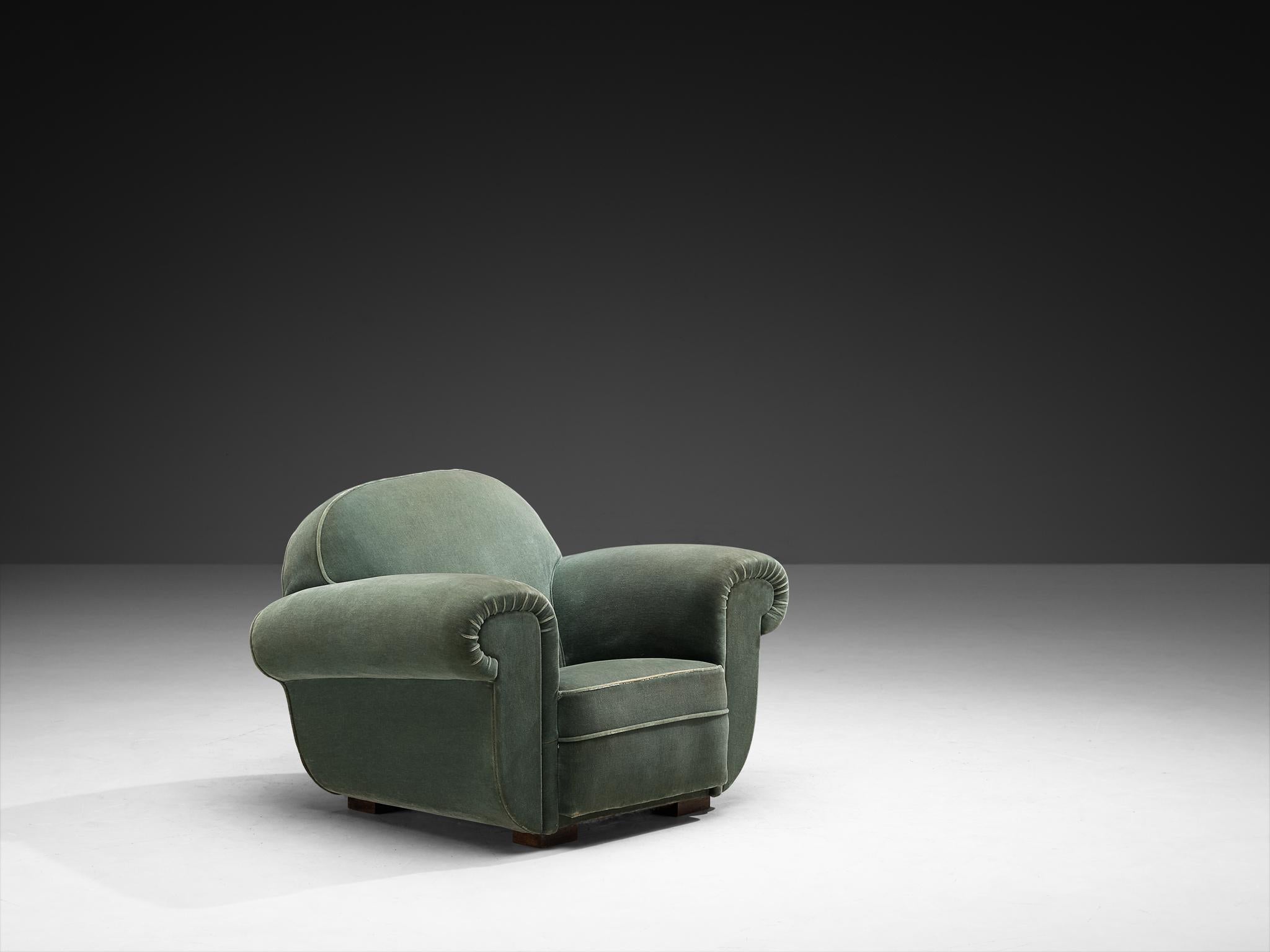 Paire de chaises longues Art Deco françaises des années 1940 en velours vert menthe en vente 2