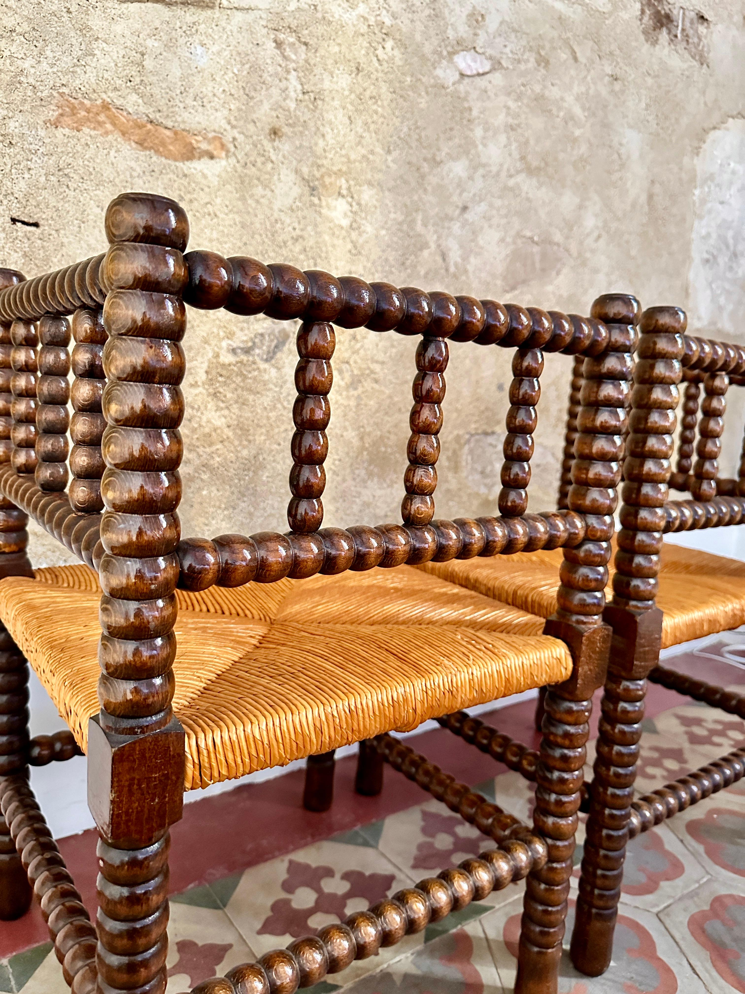 Mid-20th Century Pair of 1940s French Bobbin Corner Chairs
