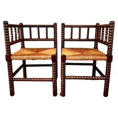 Pair of 1940s French Bobbin Corner Chairs