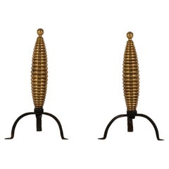 Pair of 1940s French Brass Andirons