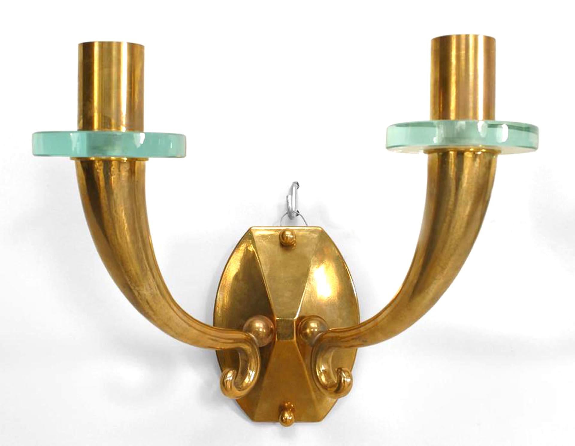 Art Deco Pair of French Mid-Century Bronze Wall Sconces For Sale