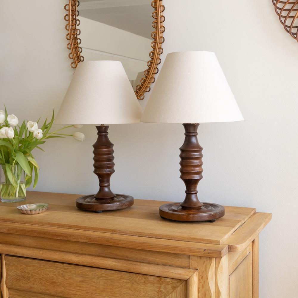 Pair of 1940's French Carved Wood Lamps In Good Condition For Sale In Los Angeles, CA