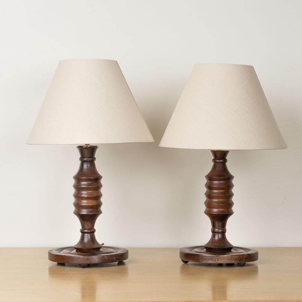 20th Century Pair of 1940's French Carved Wood Lamps For Sale
