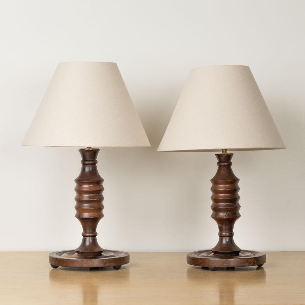 Pair of 1940's French Carved Wood Lamps For Sale 1