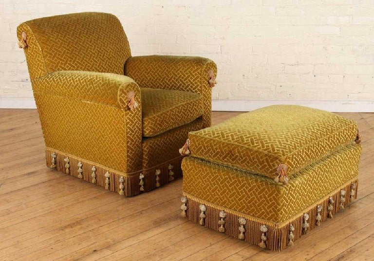 Pair of 1940s French Club Chairs with Matching Ottomans For Sale at 1stdibs