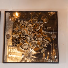 Pair of 1940s French Églomisé & Antiqued mirrored Panels with Bronze Details