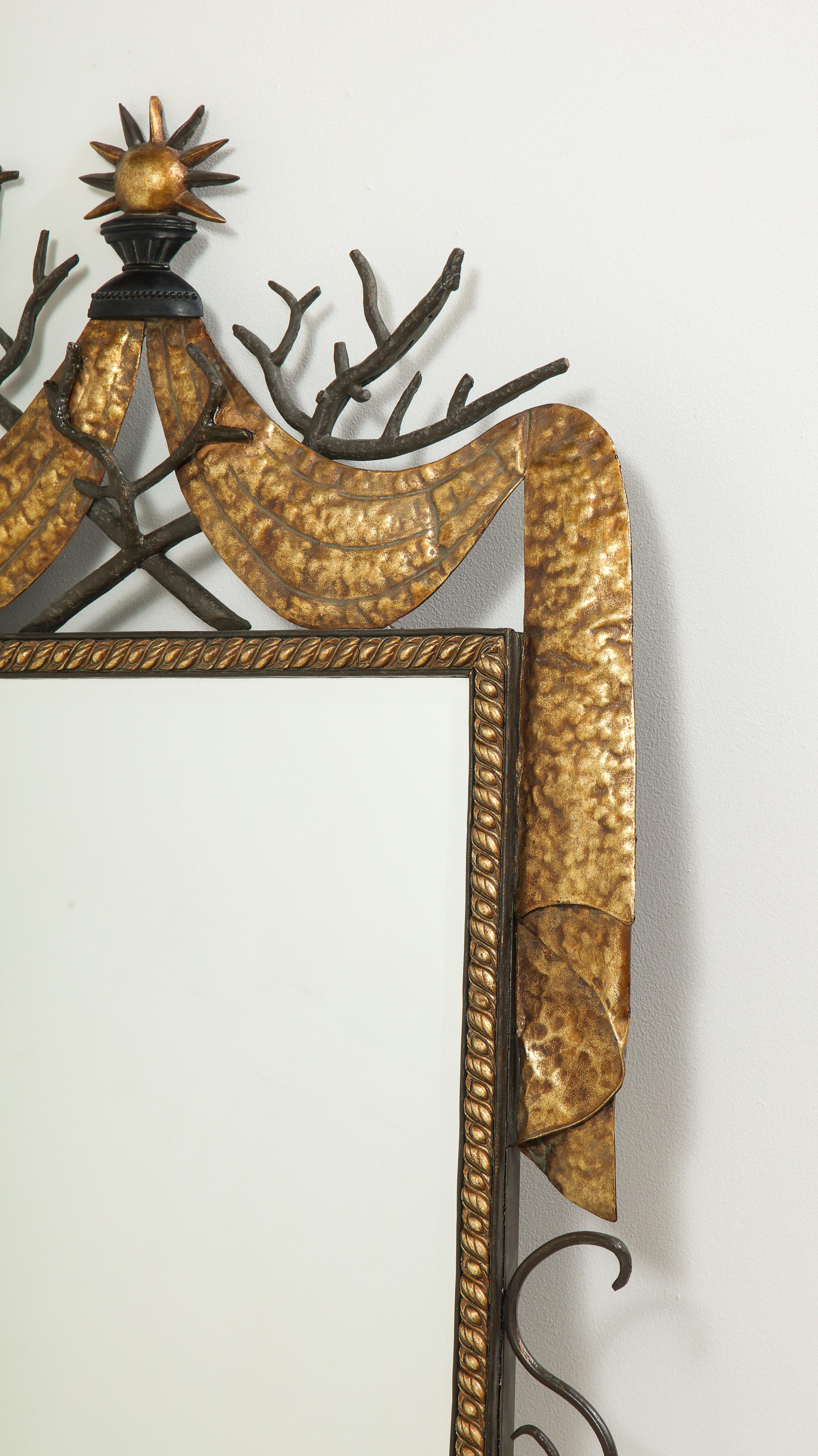 Pair of Gilbert Poillerat Style Parcel-Gilt and Black Iron Wall Mirrors 7
