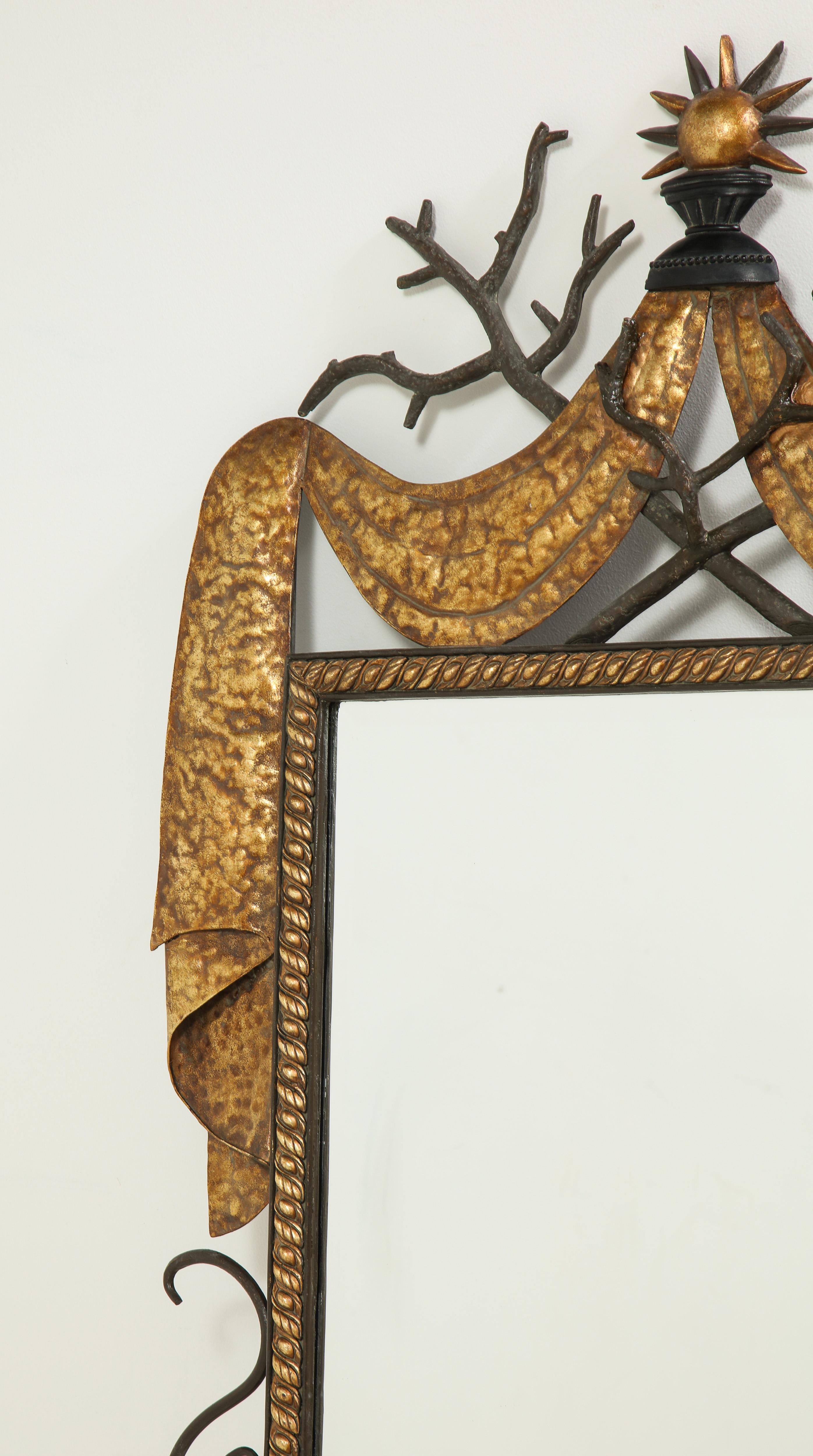 Pair of Gilbert Poillerat Style Parcel-Gilt and Black Iron Wall Mirrors 8