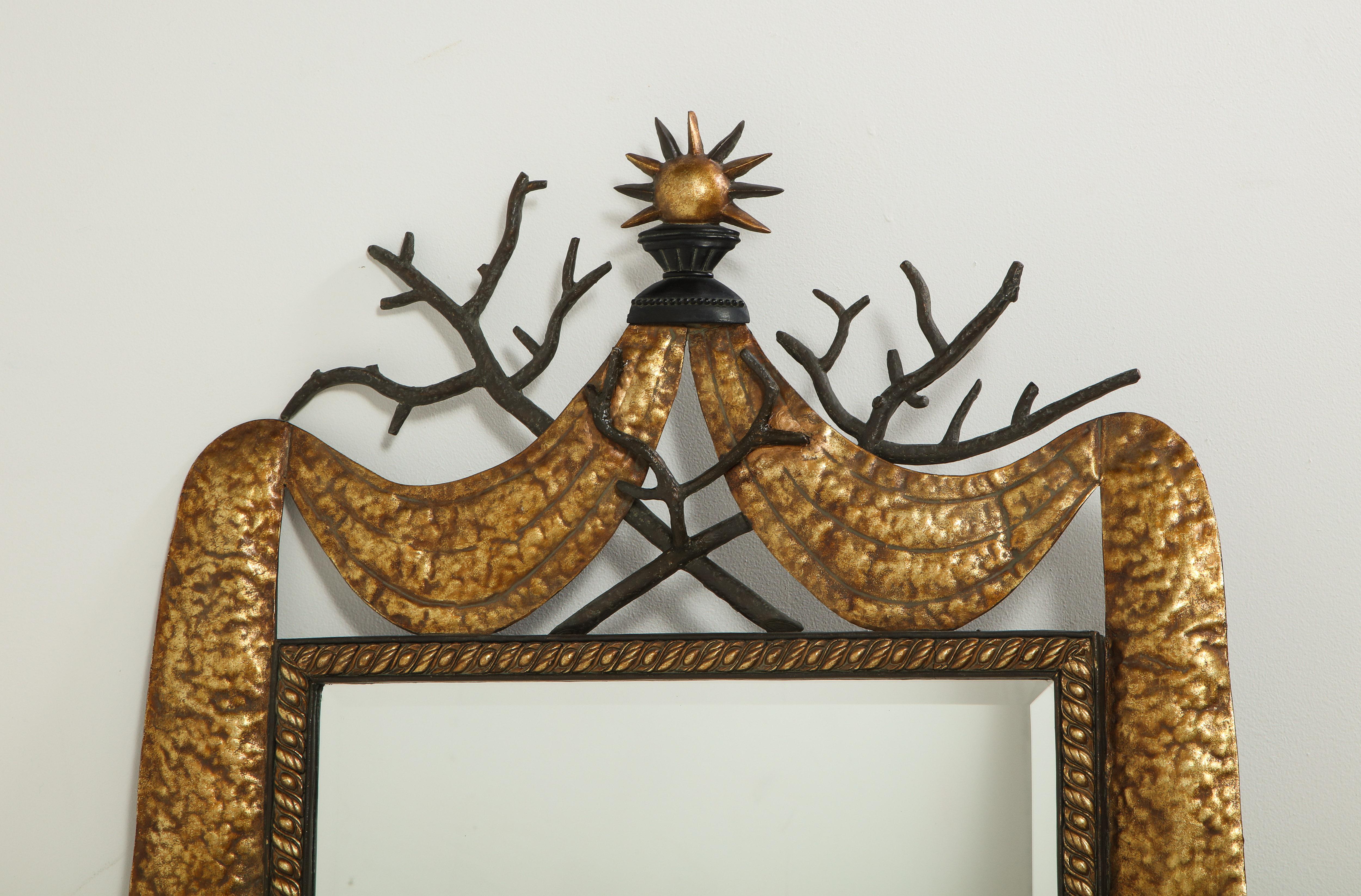 Pair of Gilbert Poillerat Style Parcel-Gilt and Black Iron Wall Mirrors 11