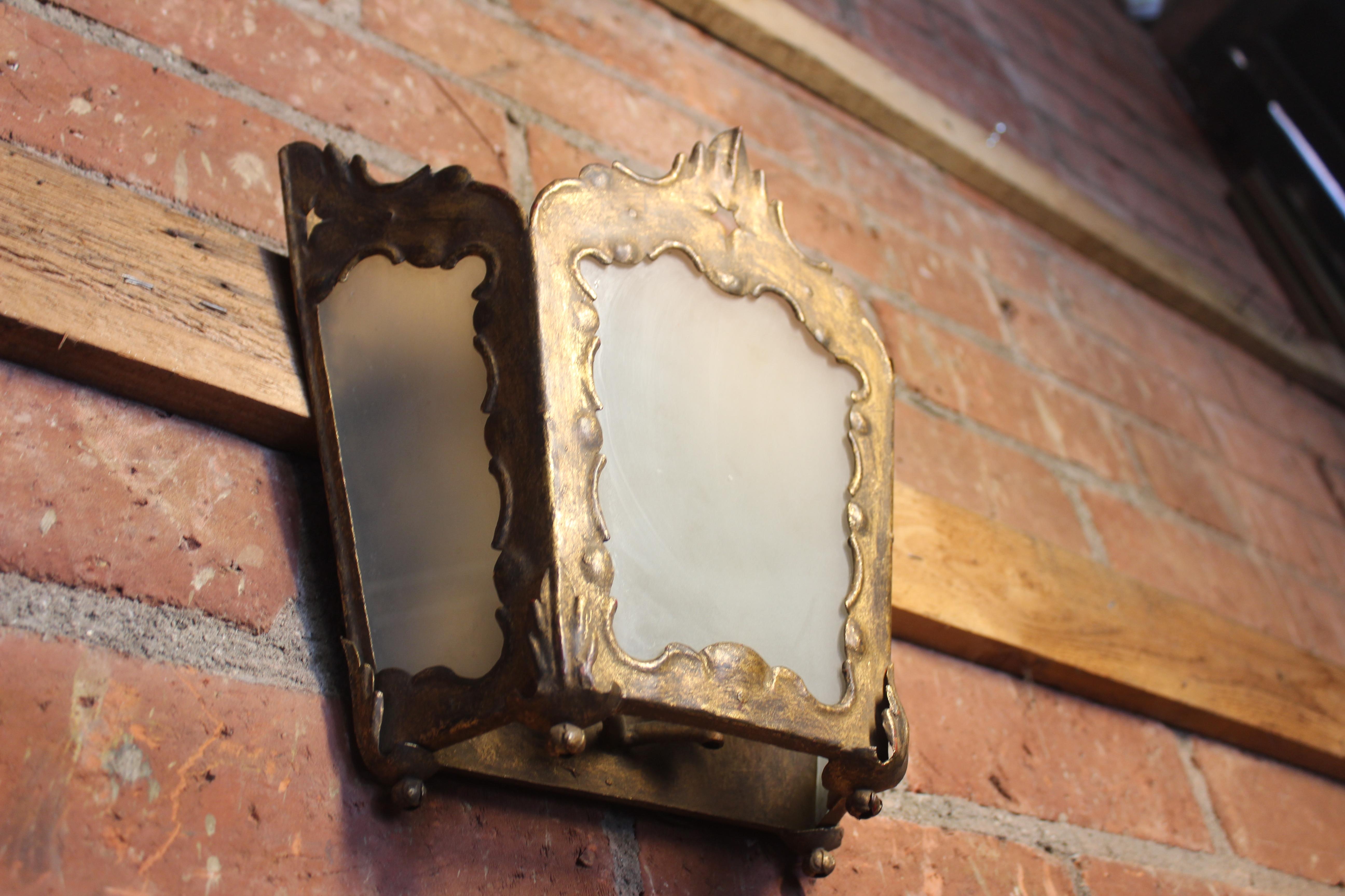 Pair of 1940s French Gilt Metal and Frosted Glass Sconces For Sale 7