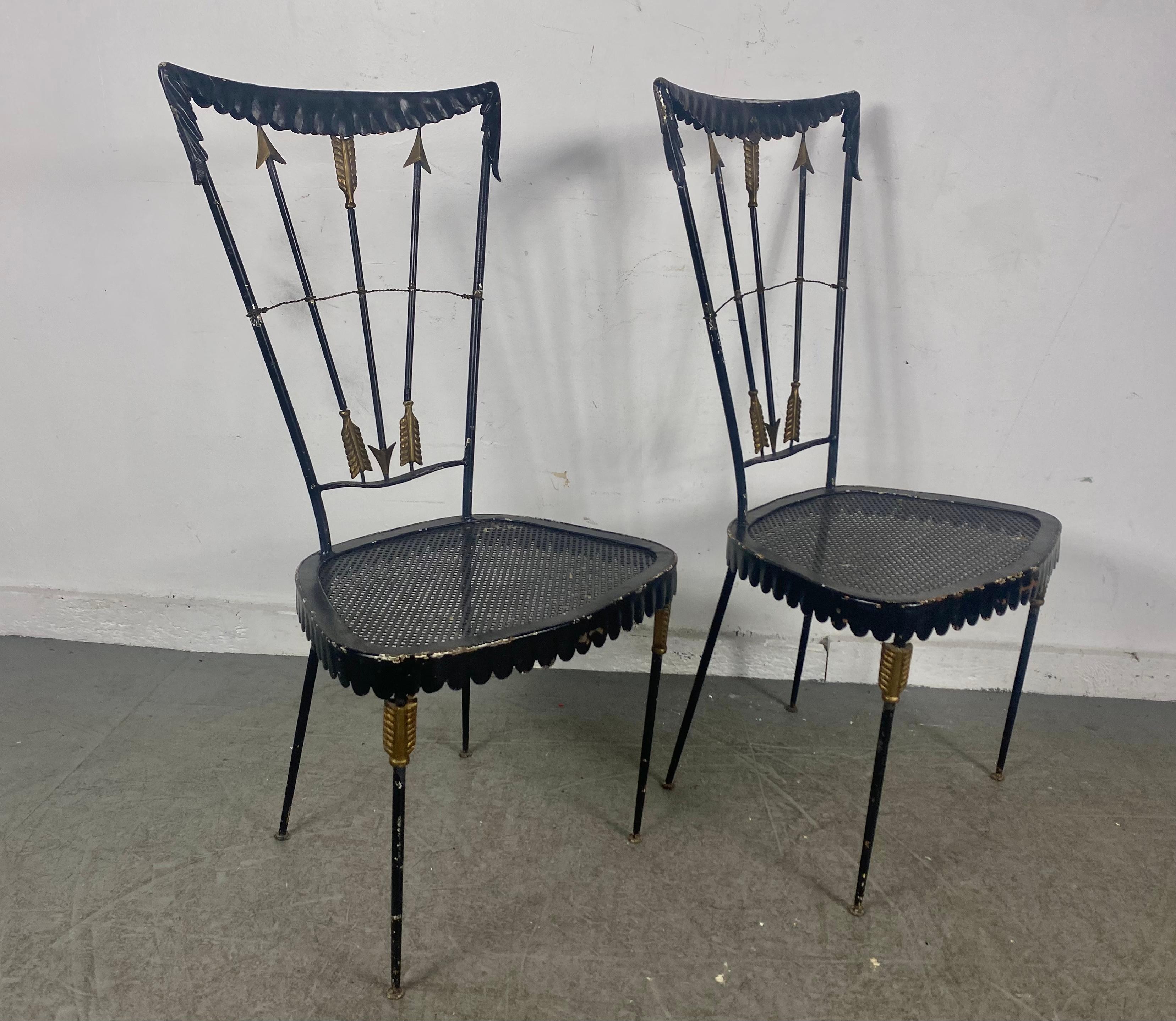 Pair of 1940's French Iron Arrow Back Side Chairs... Garden, , For Sale 3