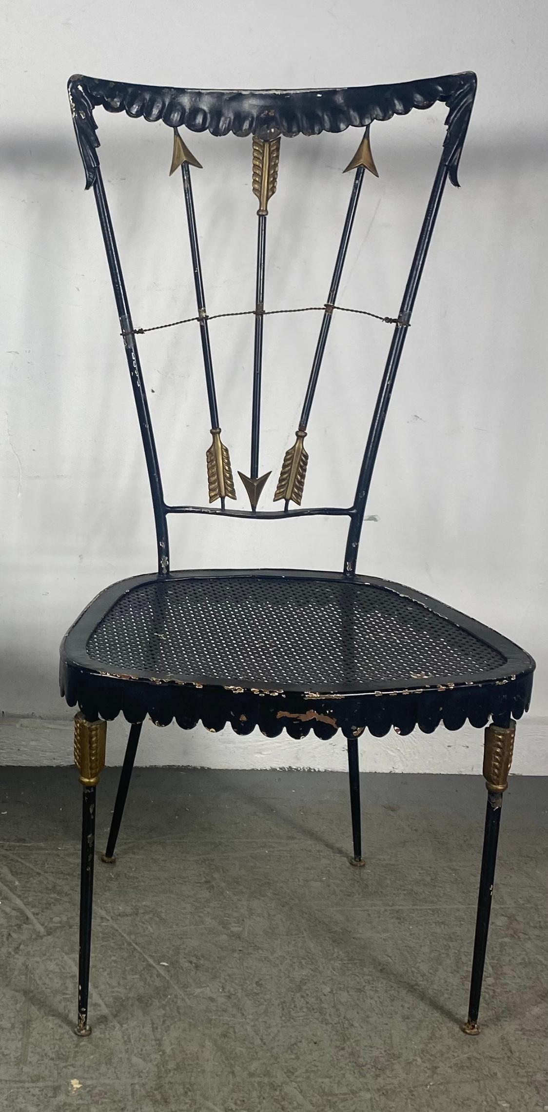 Pair of 1940's French Iron Arrow Back Side Chairs... Garden, , For Sale 5
