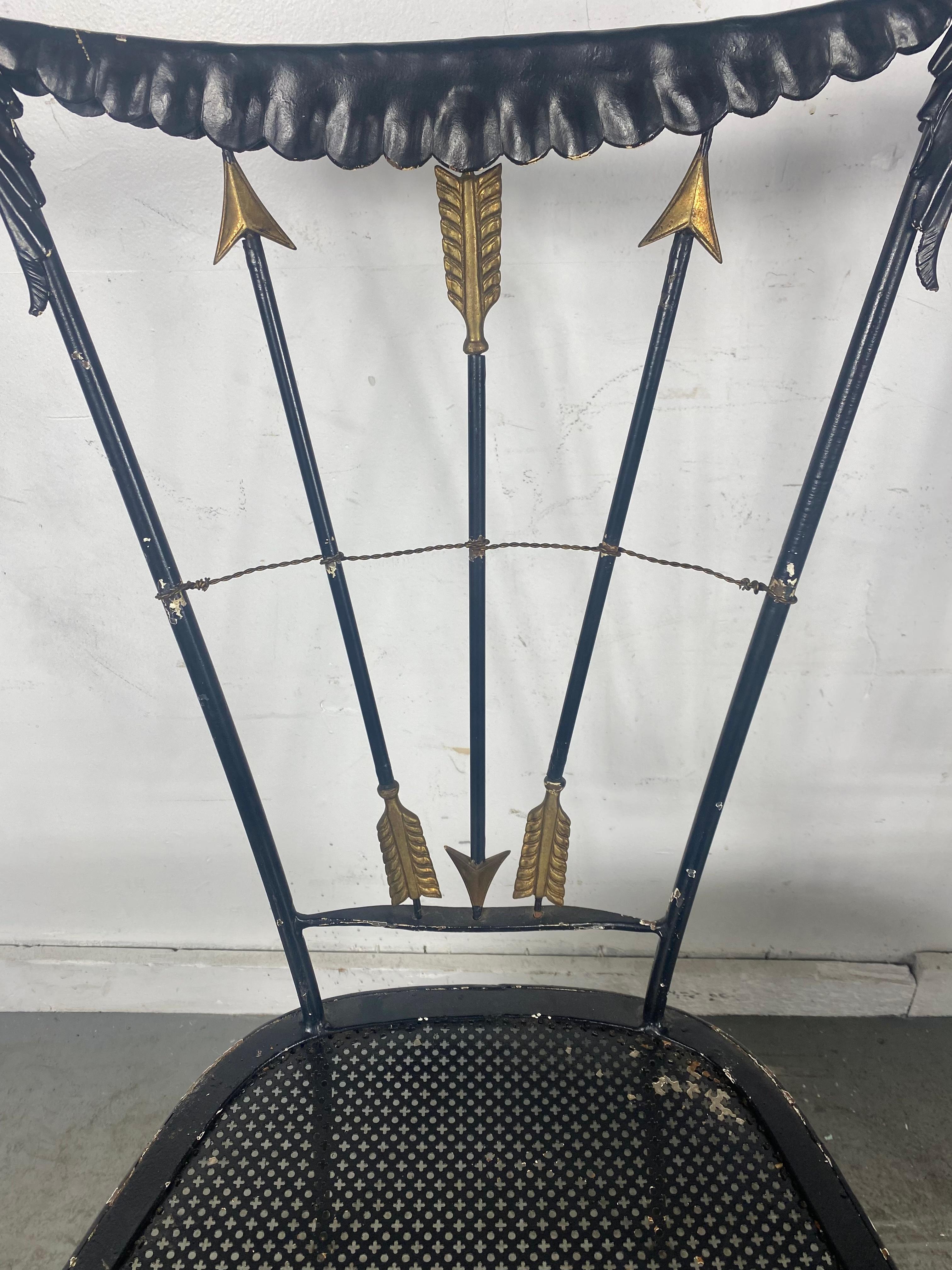 Painted Pair of 1940's French Iron Arrow Back Side Chairs... Garden, , For Sale