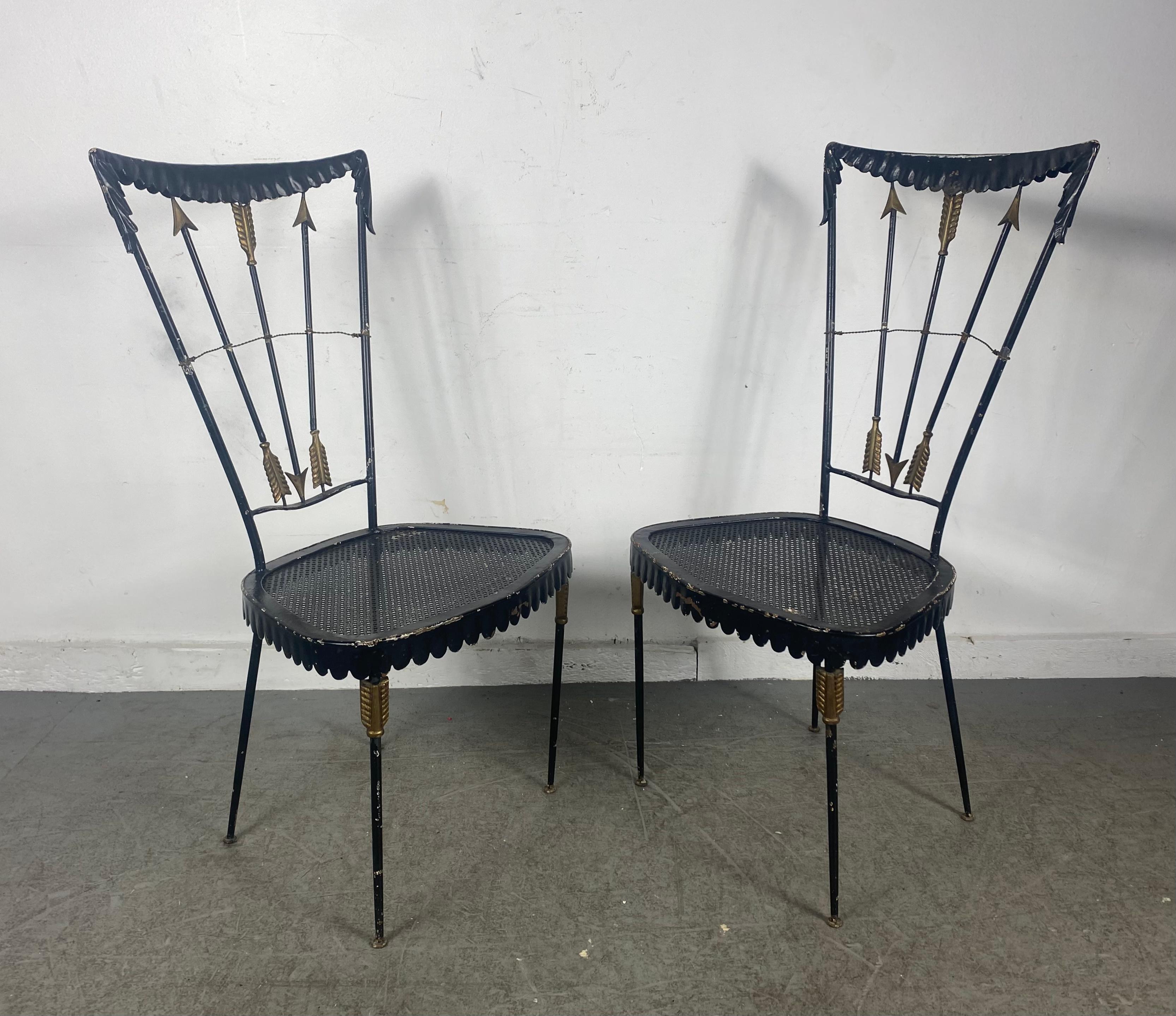 Pair of 1940's French Iron Arrow Back Side Chairs... Garden, , In Good Condition For Sale In Buffalo, NY