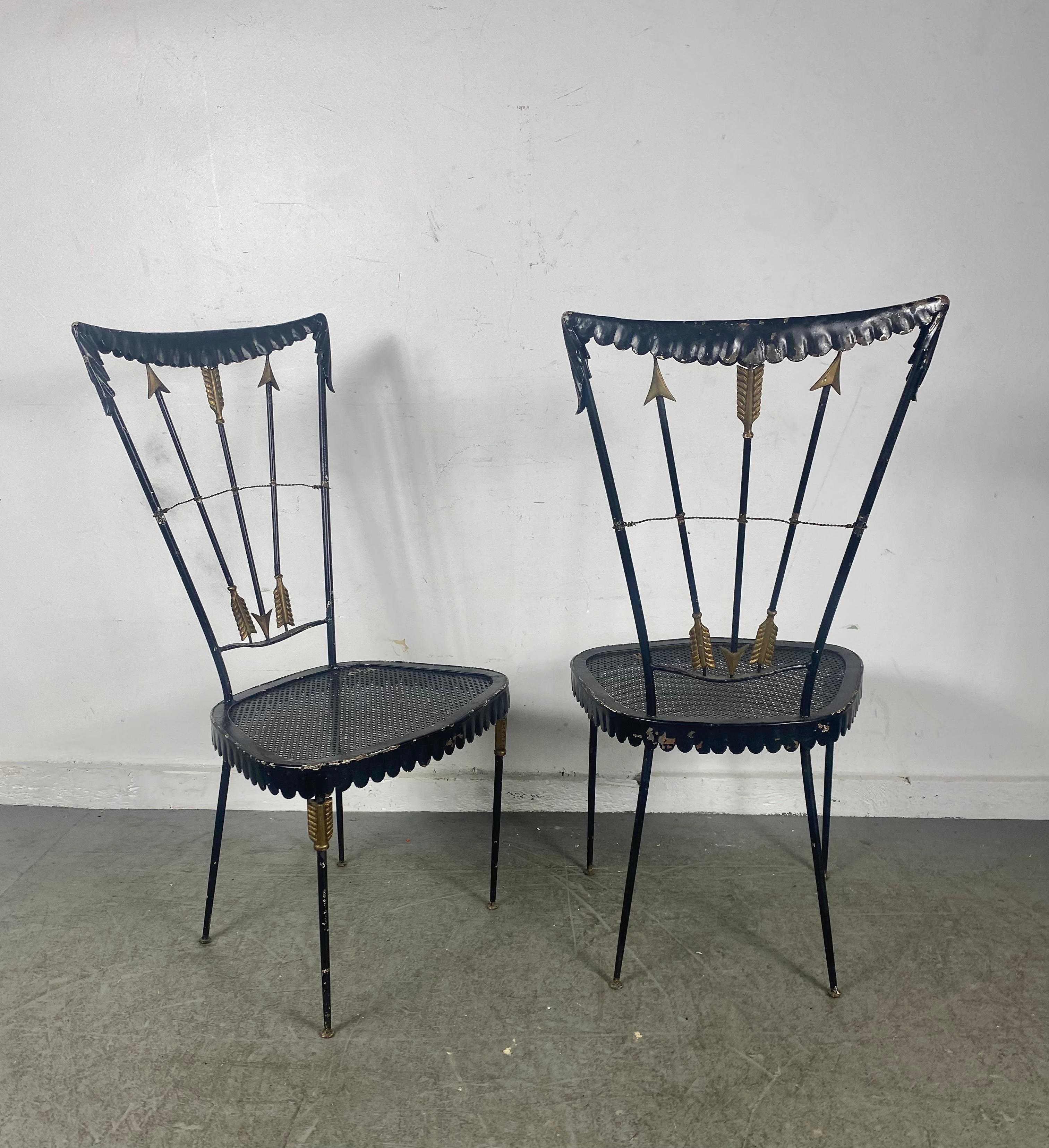 Pair of 1940's French Iron Arrow Back Side Chairs... Garden, , For Sale 1