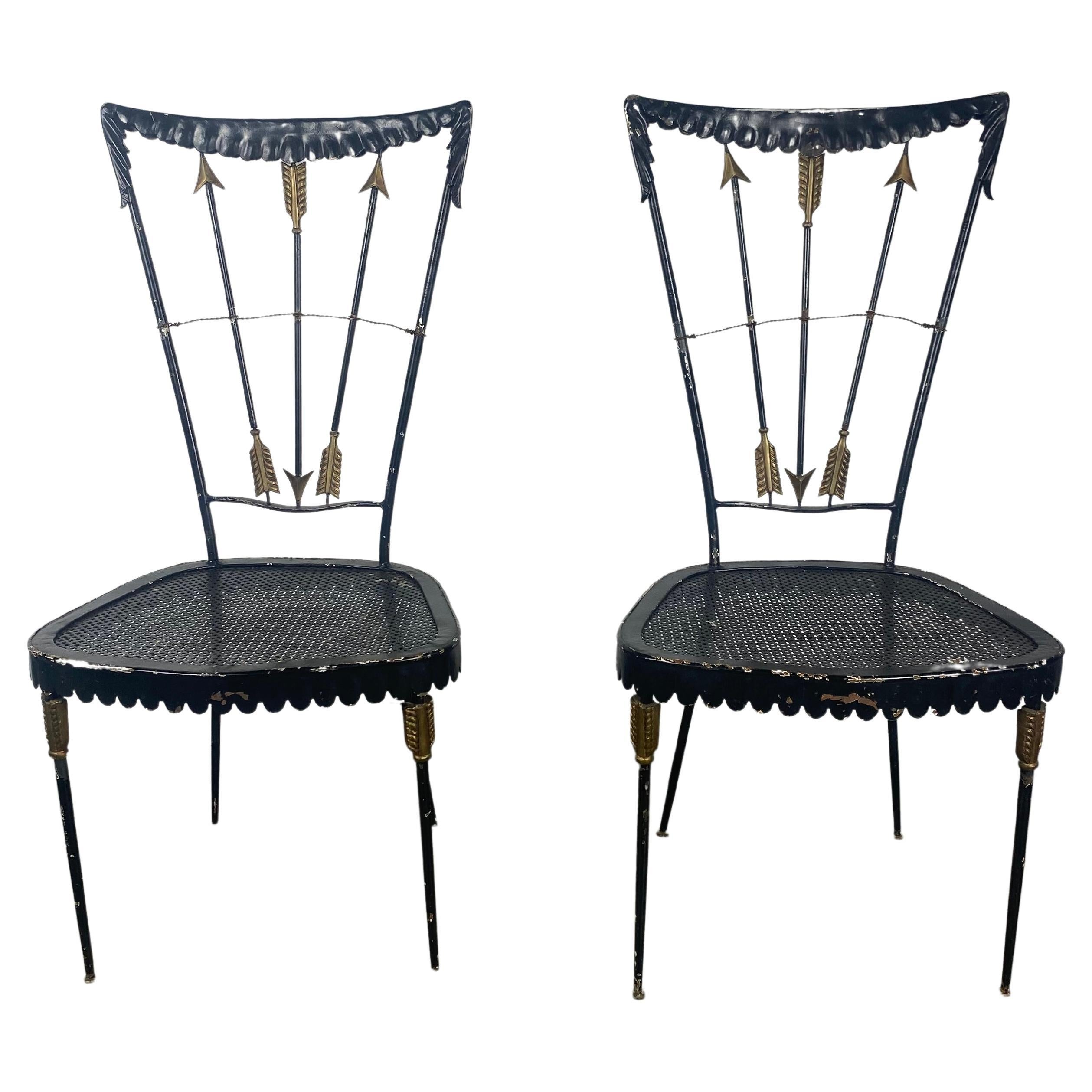 Pair of 1940's French Iron Arrow Back Side Chairs... Garden,,
