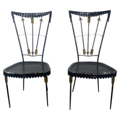 Pair of 1940's French Iron Arrow Back Side Chairs... Garden, ,
