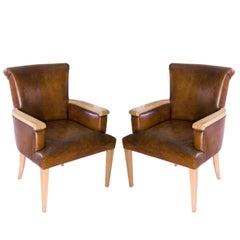 Pair of 1940s French Leather Armchairs