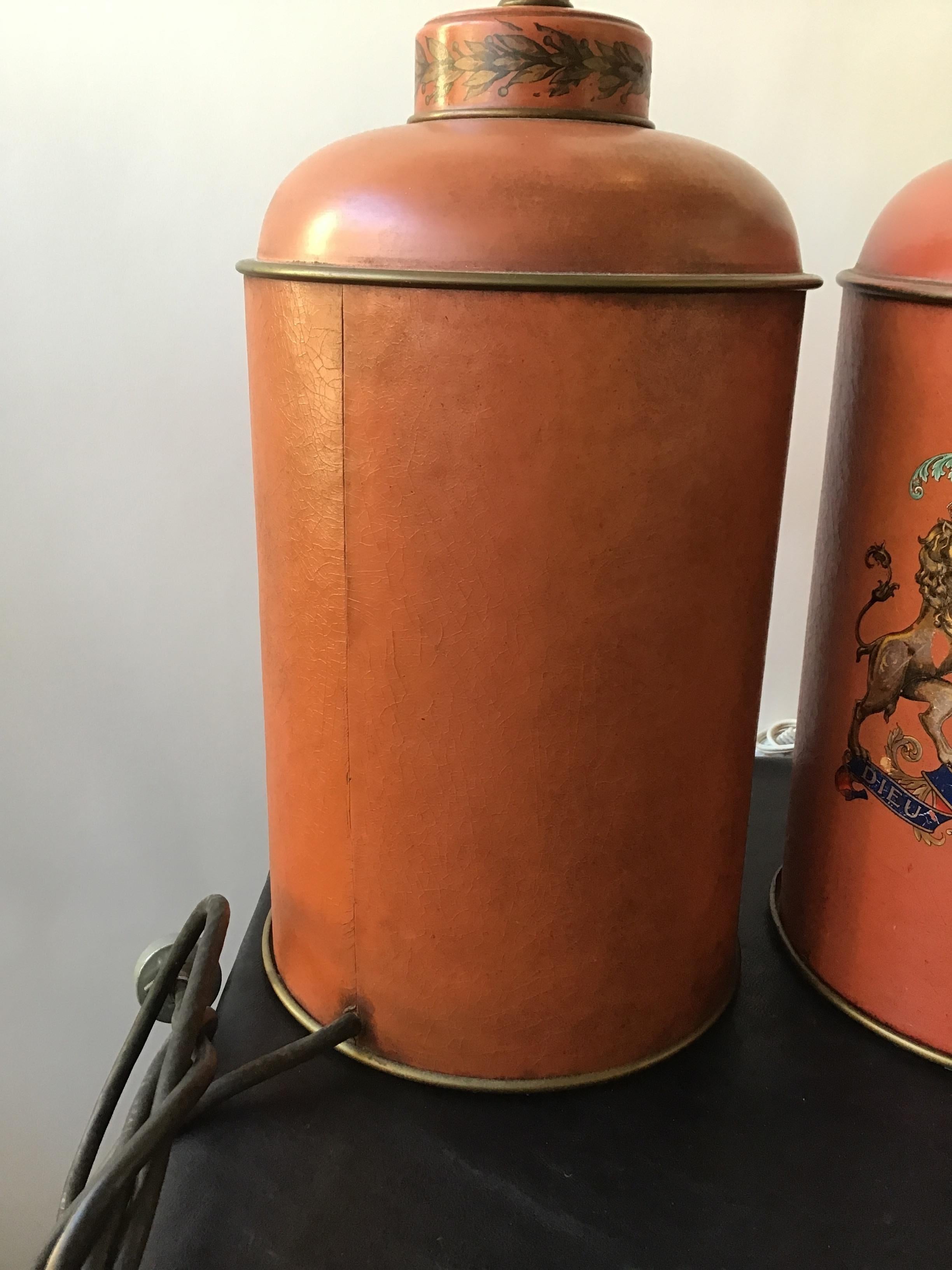 Pair of 1940s French Leather Crest Lamps 7