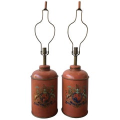 Pair of 1940s French Leather Crest Lamps