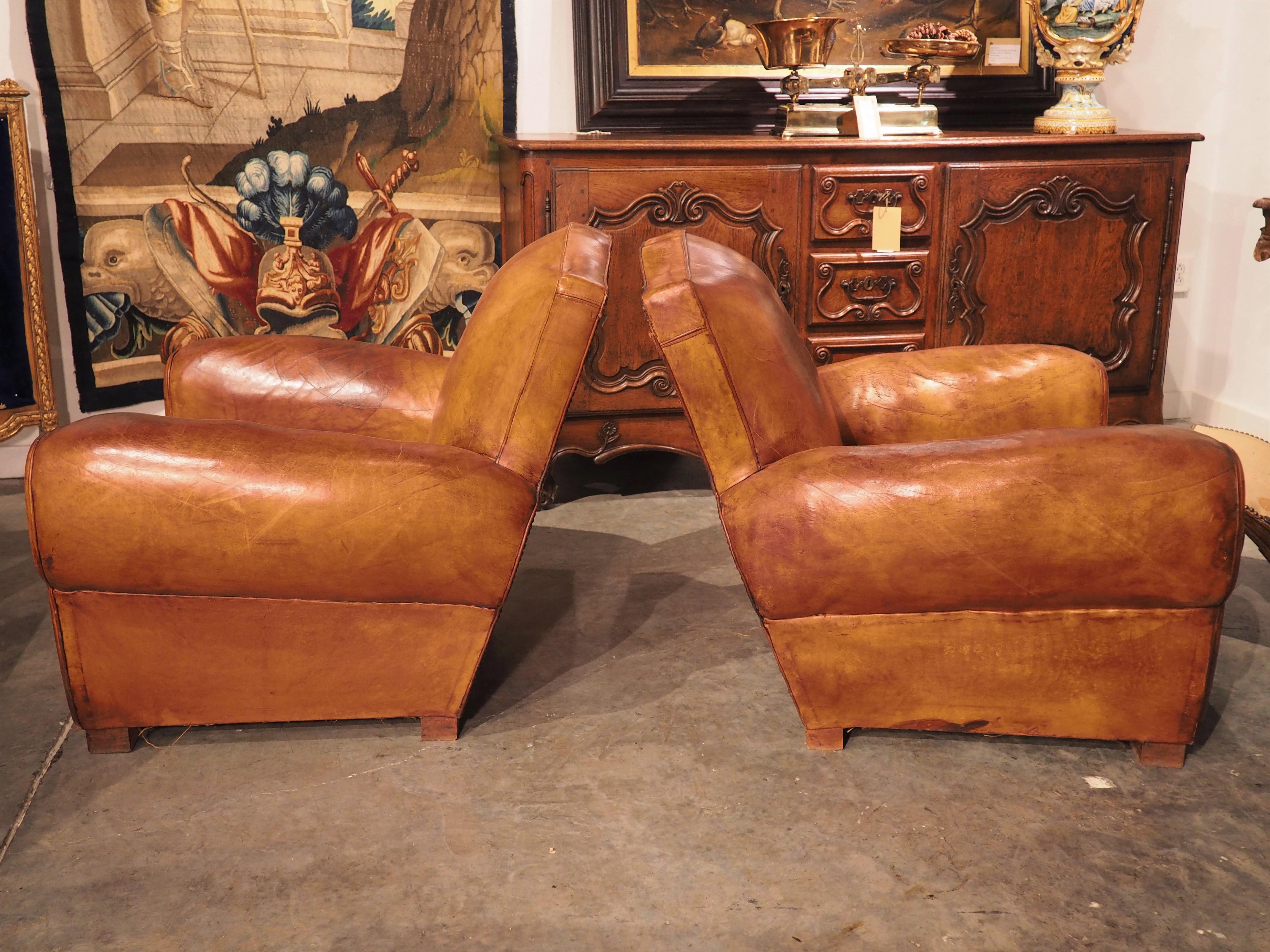Pair of 1940s French Leather Moustache Back Club Chairs 10