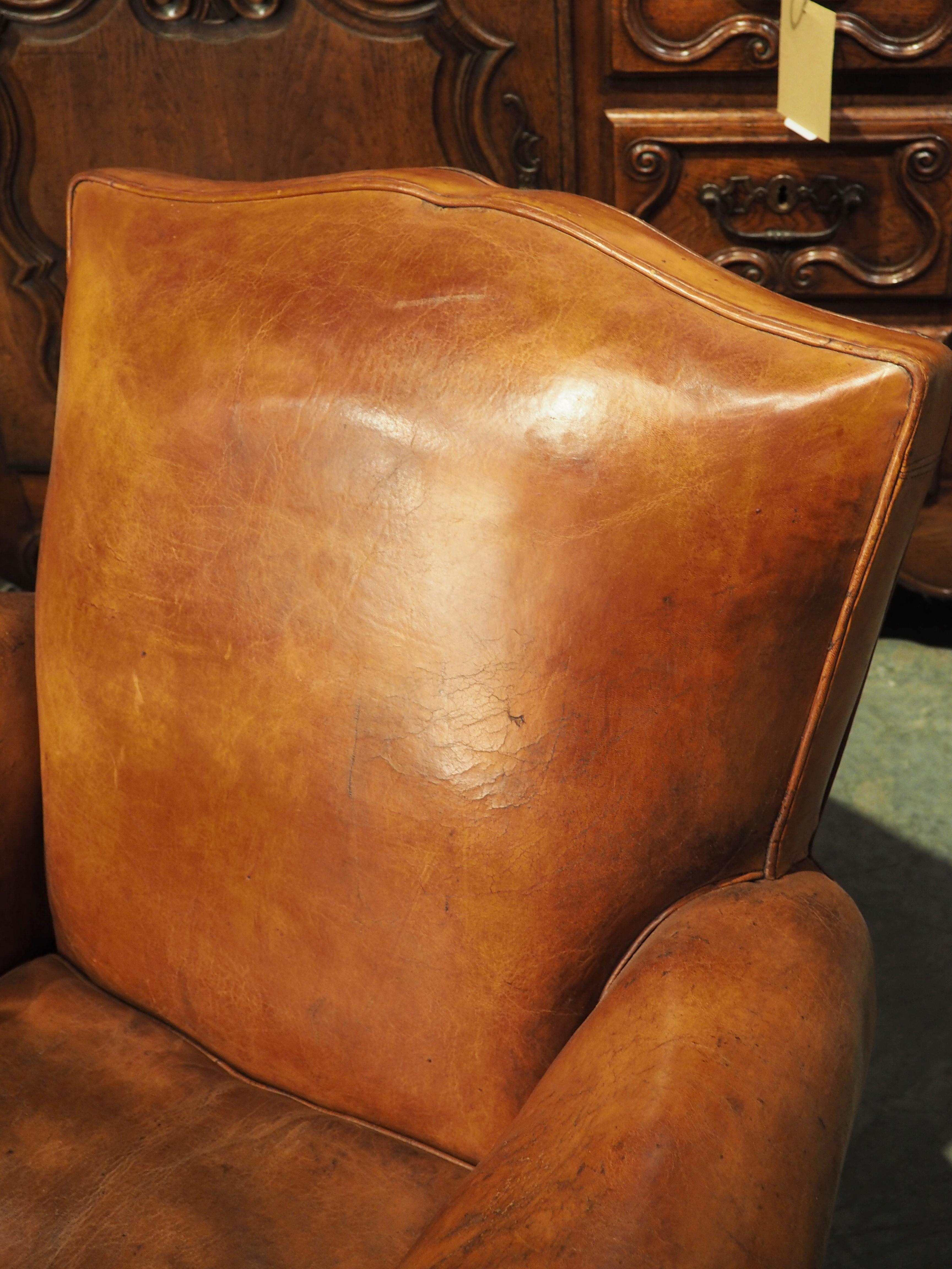 Pair of 1940s French Leather Moustache Back Club Chairs 2