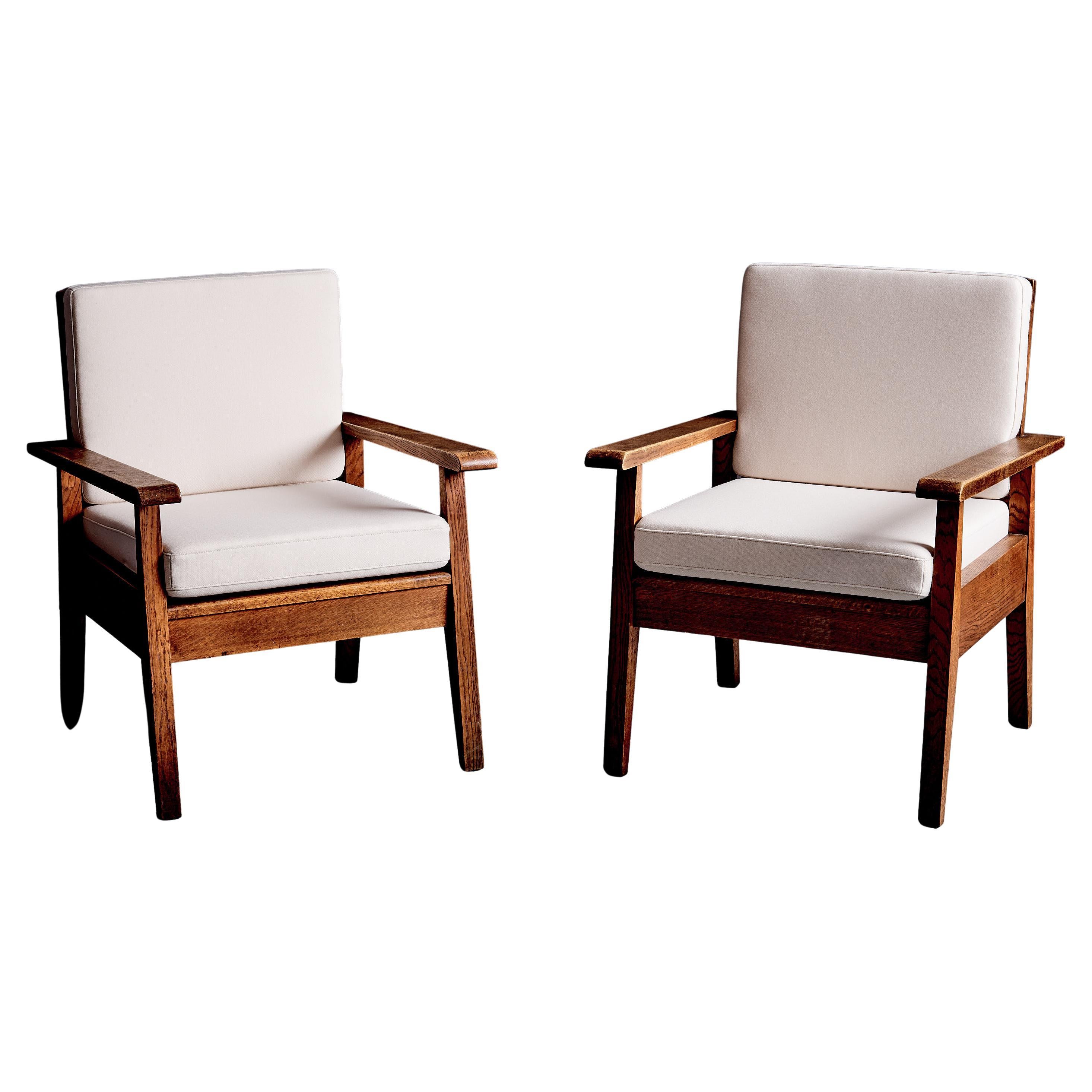 Pareja de tumbonas francesas de los años 40 a la manera de René Gabriel Francia, años 40