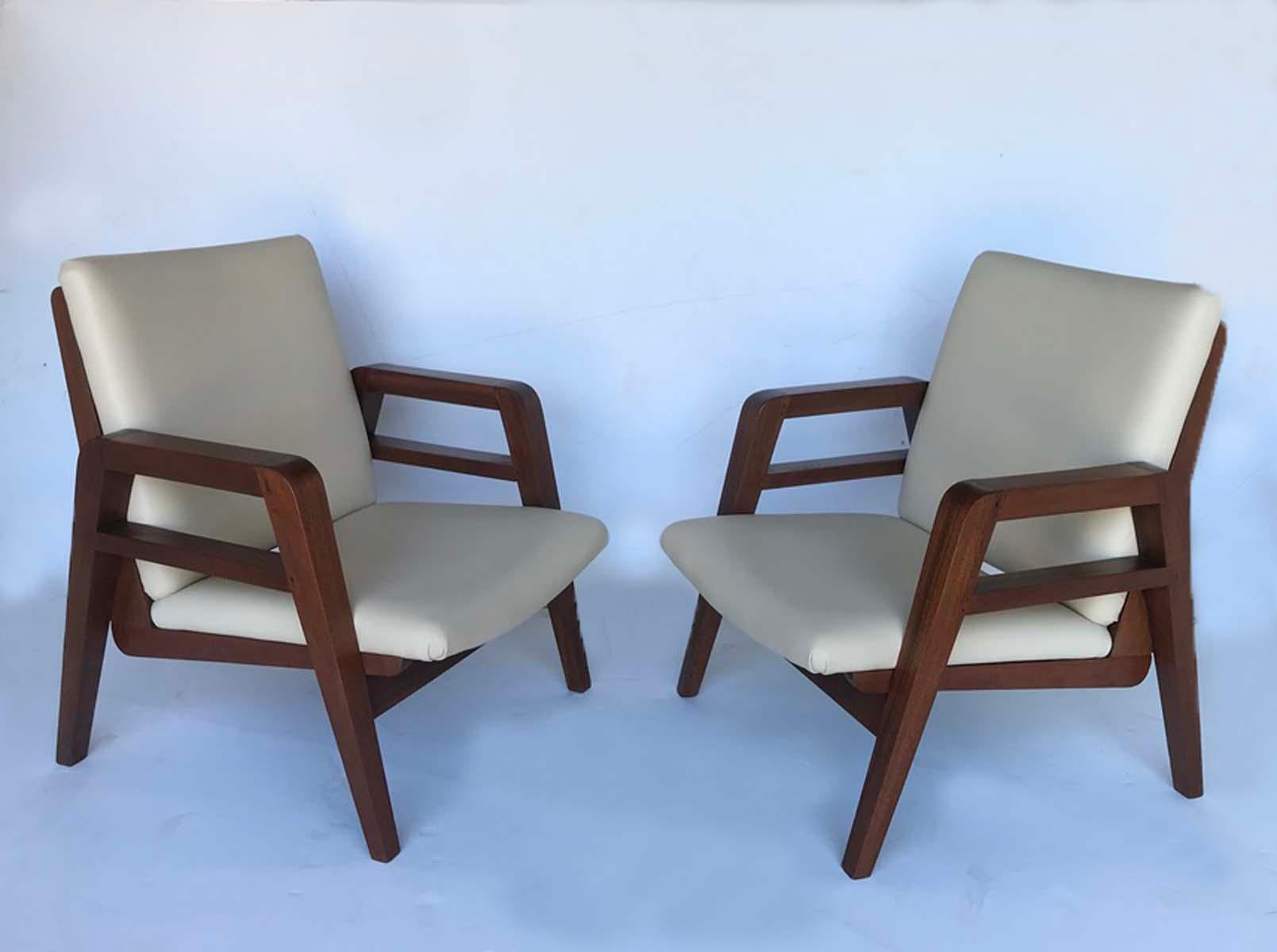 Pair of 1940s French Mahogany and Leather Armchairs 5