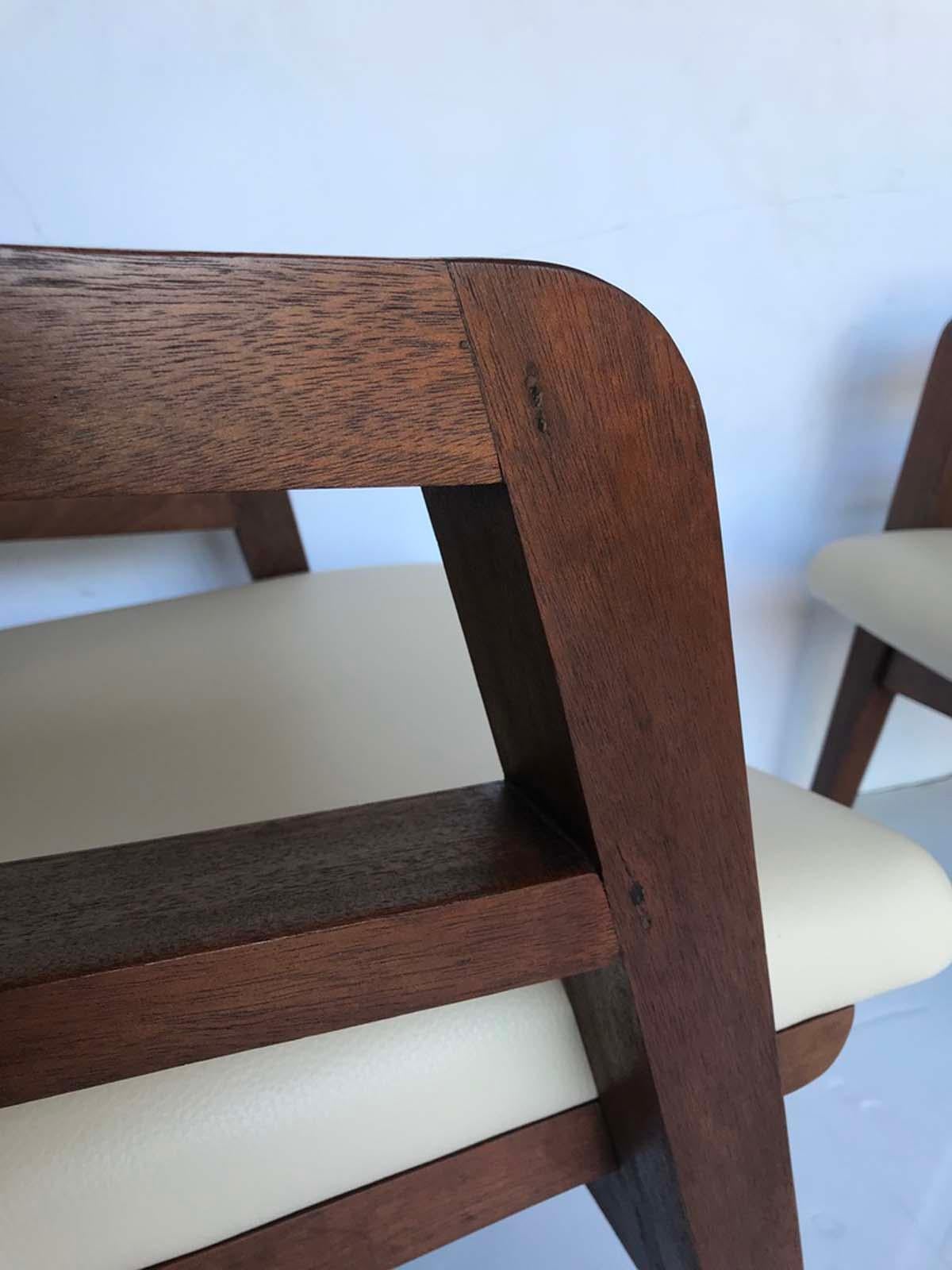 Pair of 1940s French Mahogany and Leather Armchairs 7