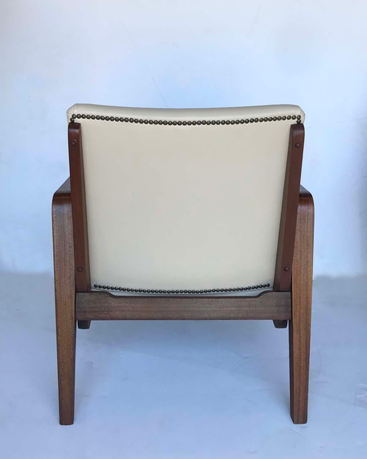 20th Century Pair of 1940s French Mahogany and Leather Armchairs