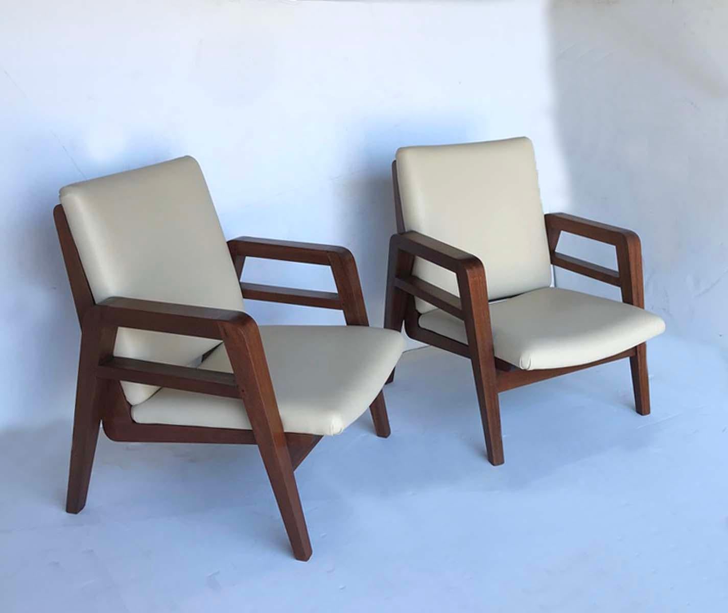 Pair of 1940s French Mahogany and Leather Armchairs 3