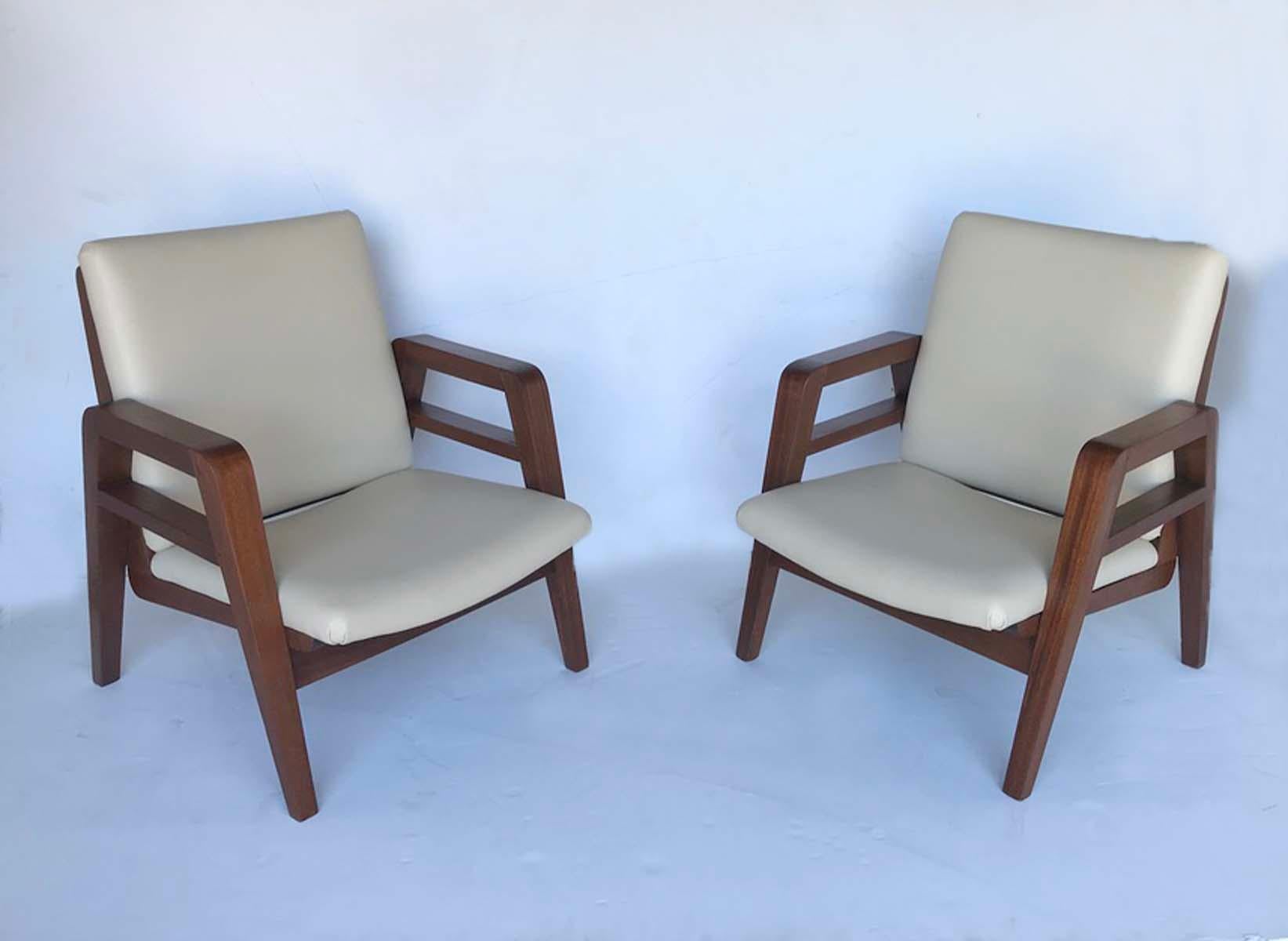 Pair of 1940s French Mahogany and Leather Armchairs 4